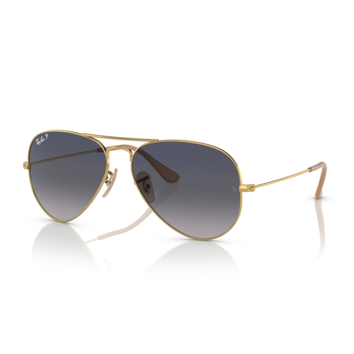 Ray-Ban Aviator RB3025 arista gold sunglasses with blue lenses