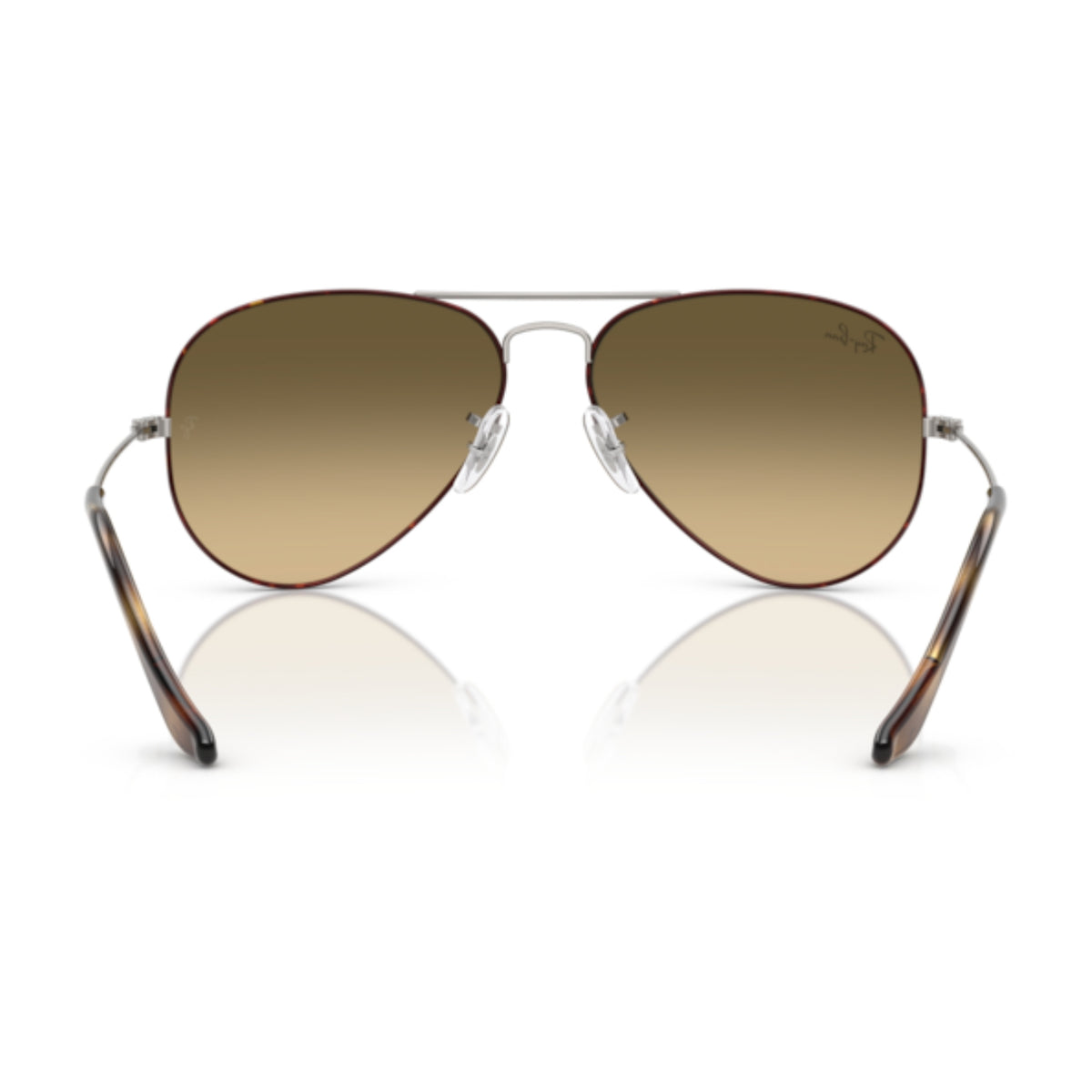 Ray-Ban Aviator RB3025 havana on gunmetal sunglasses, back view of the frame and temples