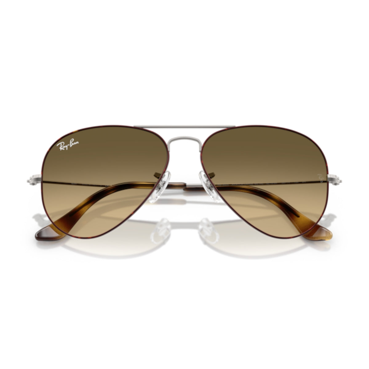 Ray-Ban Aviator RB3025 havana on gunmetal sunglasses, front view with the temples folded