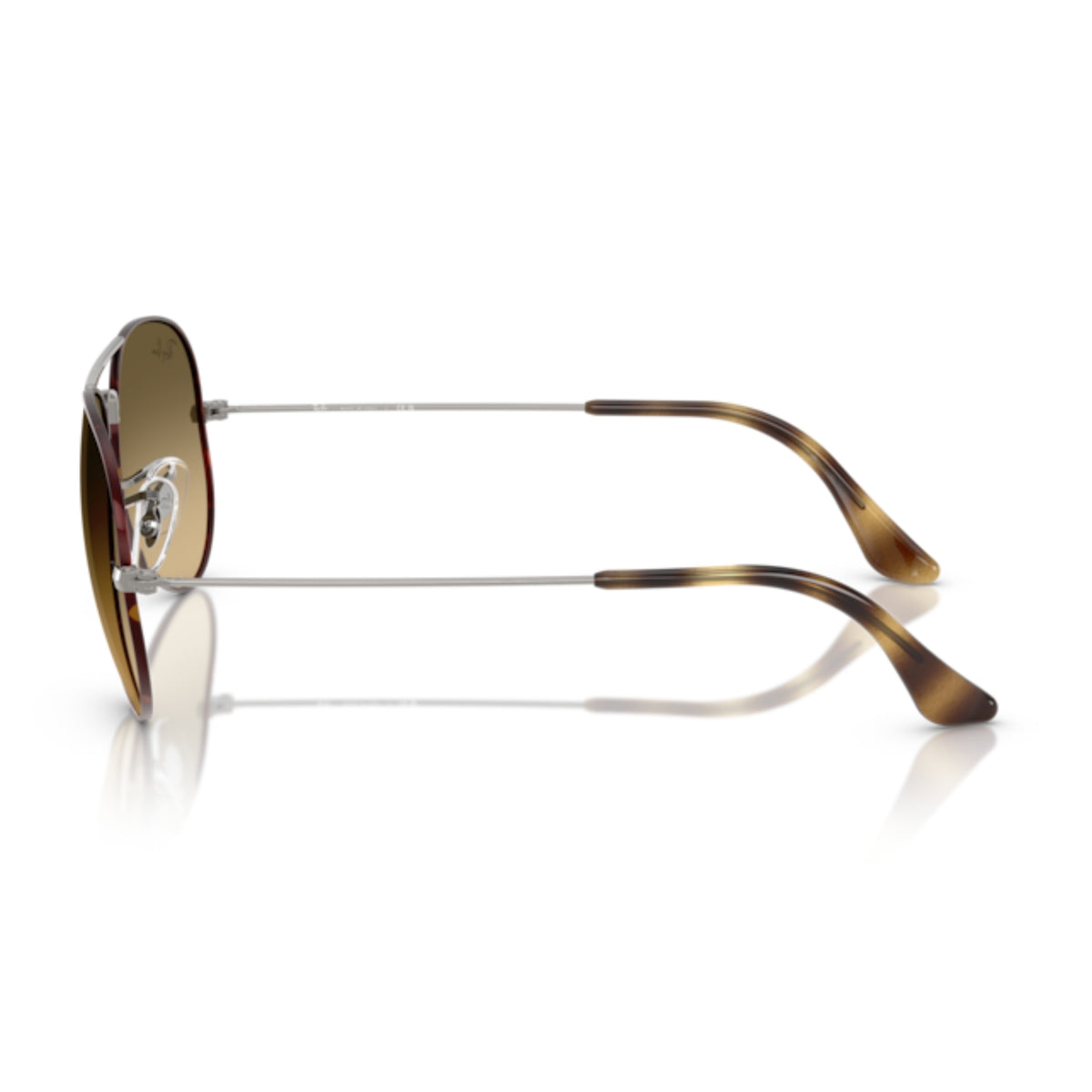Ray-Ban Aviator RB3025 havana on gunmetal sunglasses, side view of the gunmetal temple