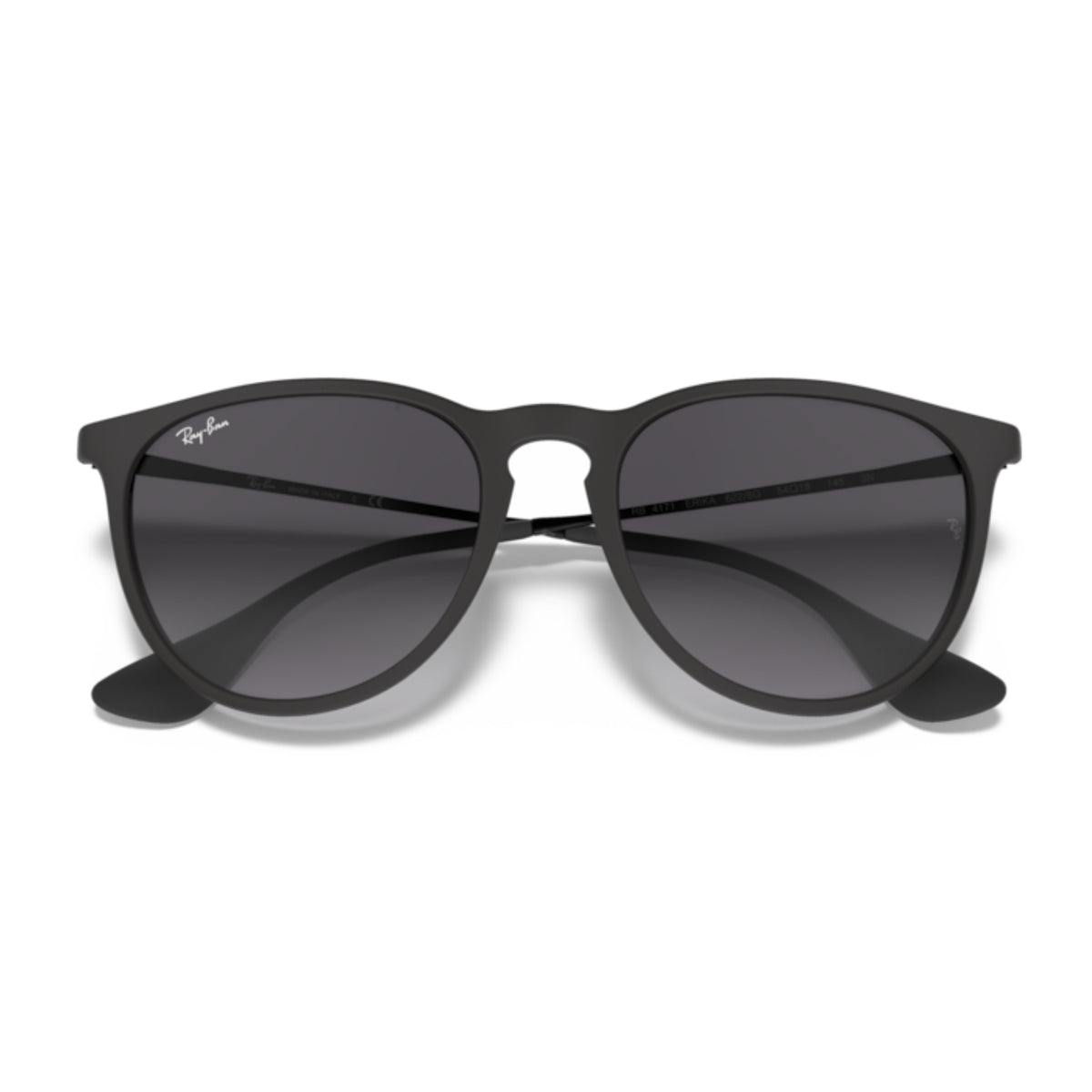 Ray-Ban Erika RB4171 rubber black sunglasses, front view with the temples folded