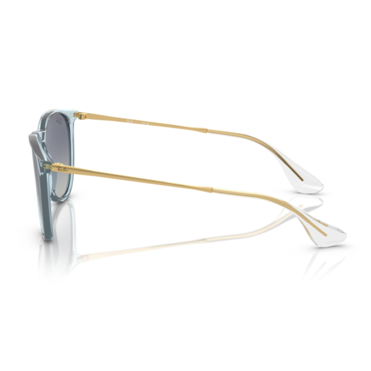Ray-Ban Erika RB4171 transparent light blue sunglasses, side view of the gold temple