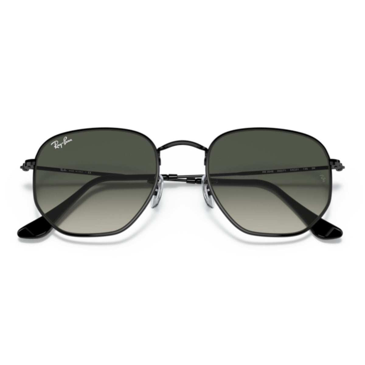 Ray-Ban Hexagonal RB3548 black sunglasses, front view with the temples folded