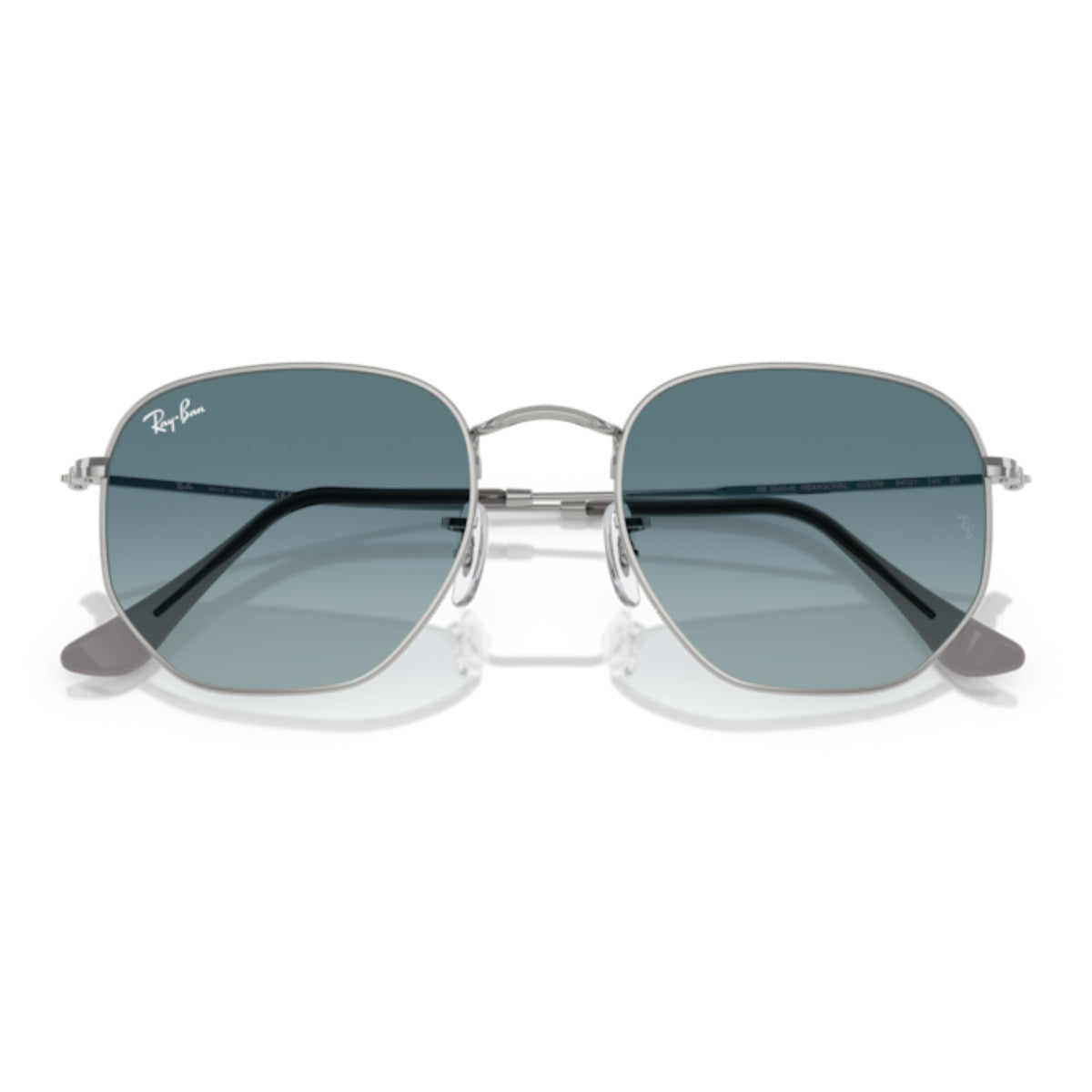 Ray-Ban Hexagonal RB3548N silver sunglasses, front view with the temples folded