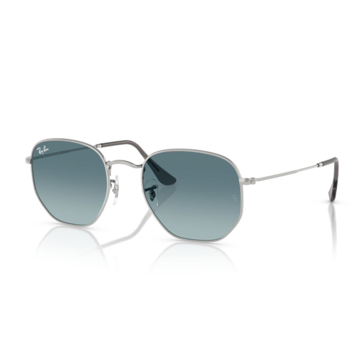 Ray-Ban Hexagonal RB3548N silver sunglasses with blue grey lenses
