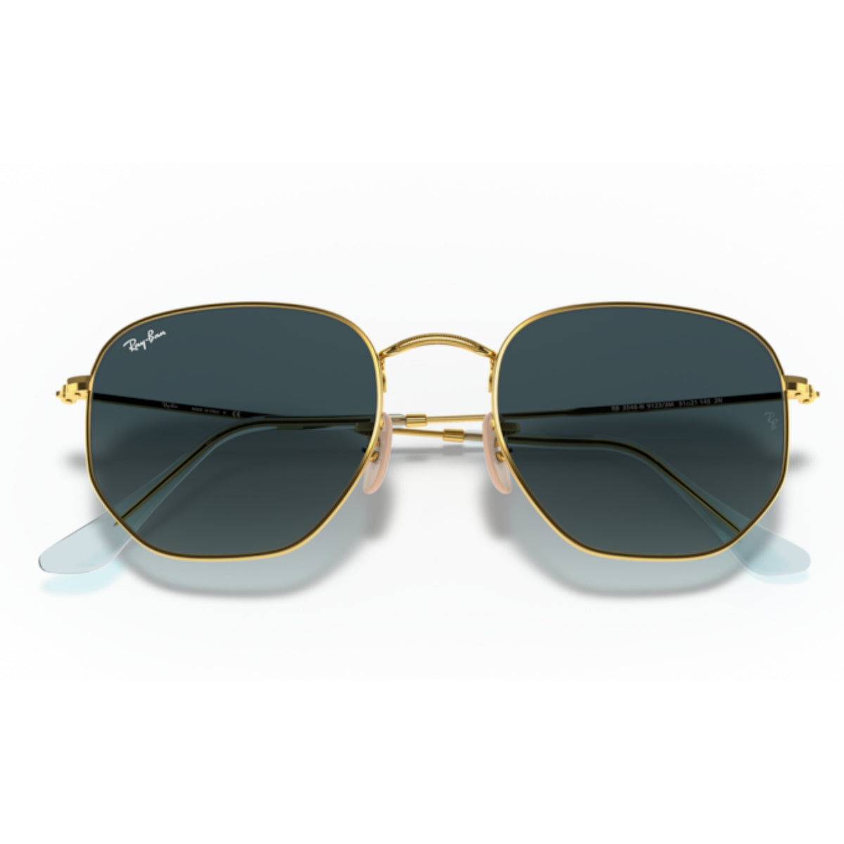 Ray-Ban Hexagonal RB3548N arista gold sunglasses, front view with the temples folded