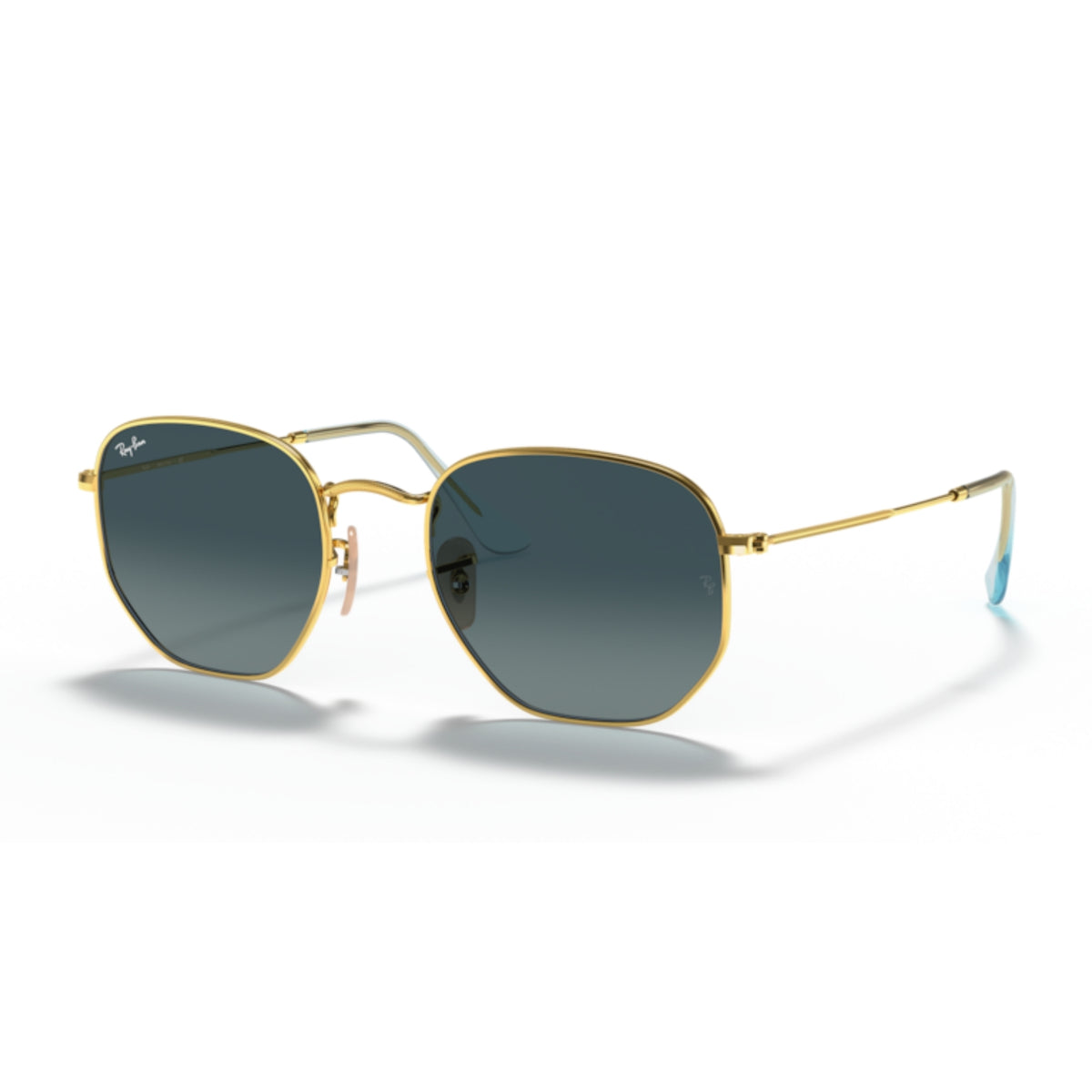 Ray-Ban Hexagonal RB3548N arista gold sunglasses with blue lenses