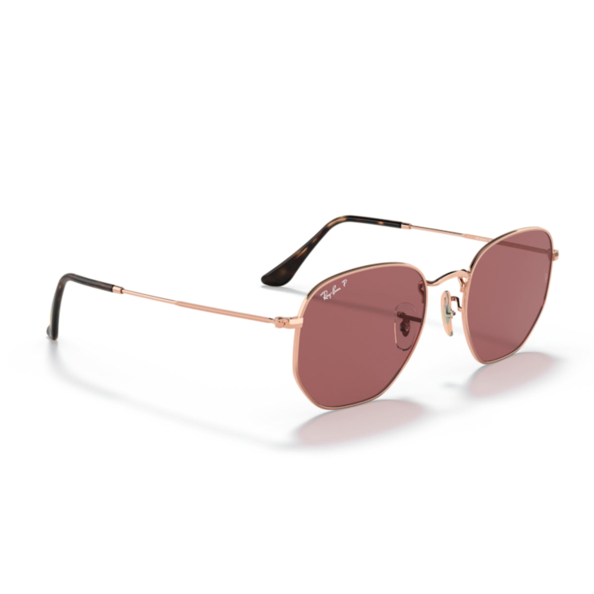 Ray-Ban Hexagonal RB3548N rose gold sunglasses, angled view