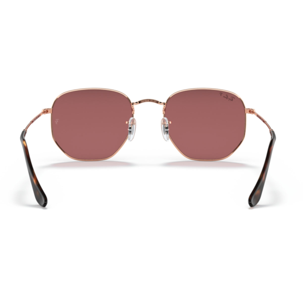 Ray-Ban Hexagonal RB3548N rose gold sunglasses, back view of the frame and temples