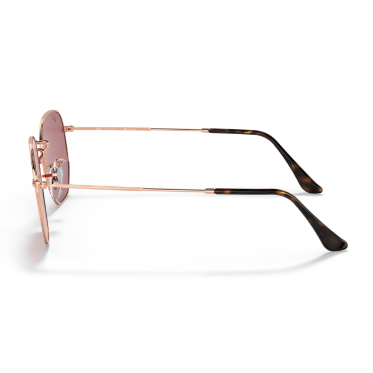 Ray-Ban Hexagonal RB3548N rose gold sunglasses, side view of the rose gold temple