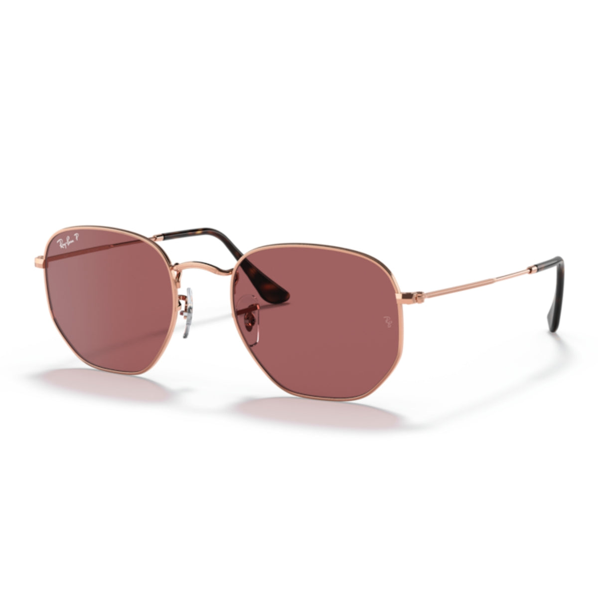 Ray-Ban Hexagonal RB3548N rose gold sunglasses with violet lenses