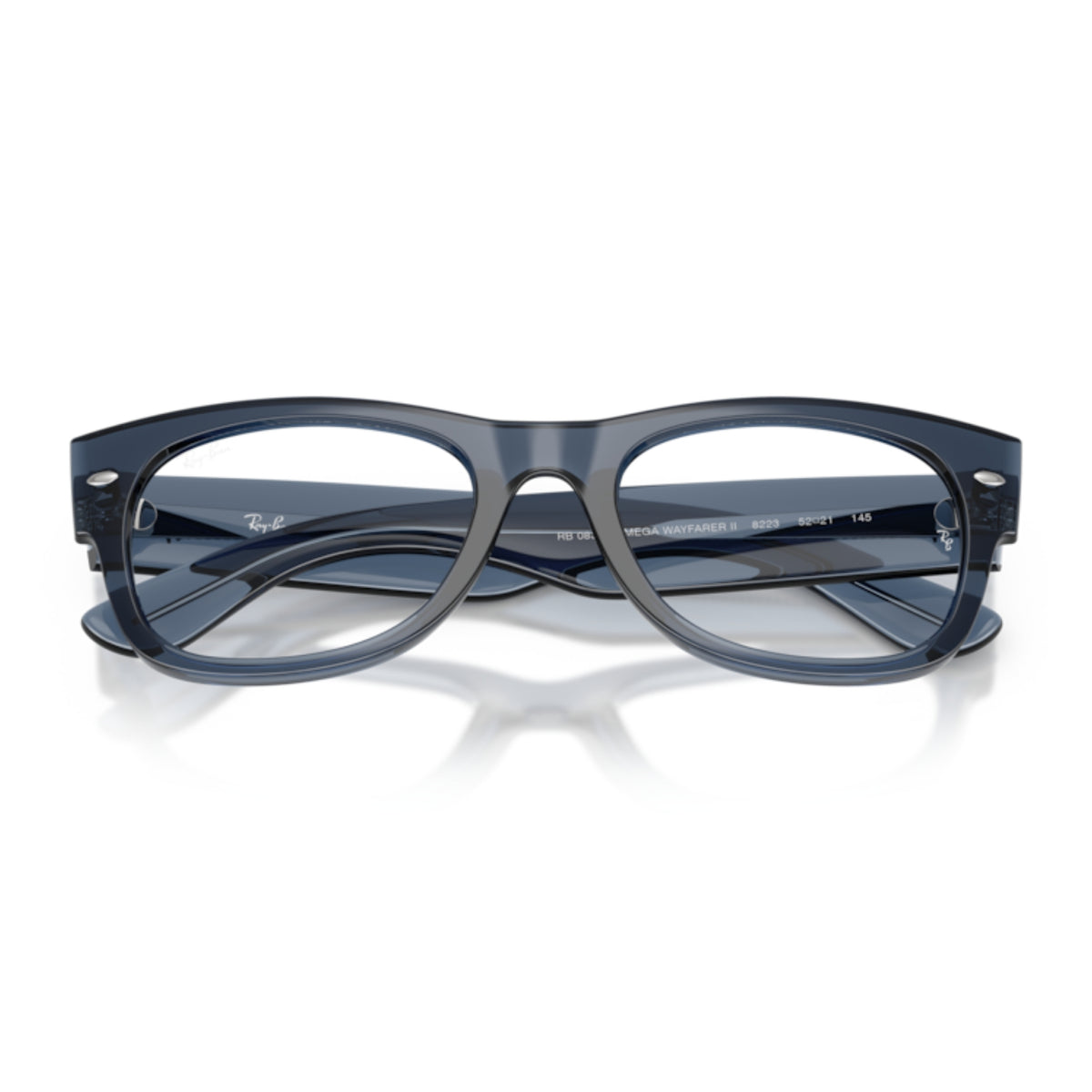Ray-Ban Mega Wayfarer II RX0832V dark blue eyeglasses, front view with the temples folded