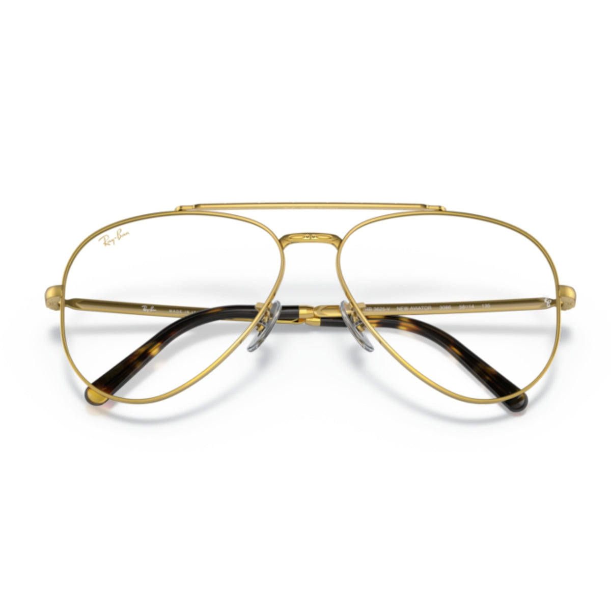 Ray-Ban New Aviator RX3625V gold eyeglasses, front view with the temples folded