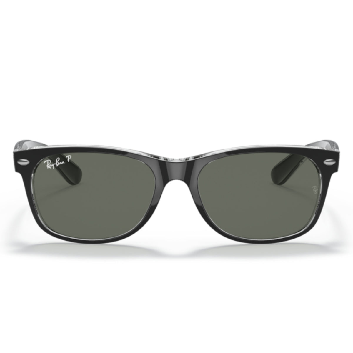 Ray-Ban New Wayfarer RB2132 black on transparent sunglasses, full-rim lightweight frame