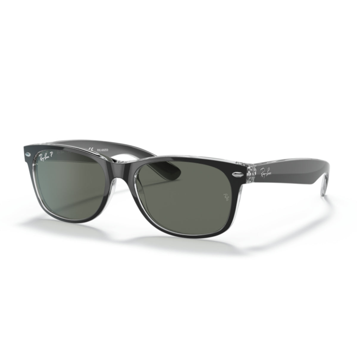 Ray-Ban New Wayfarer RB2132 black on transparent sunglasses with G-15 green lenses