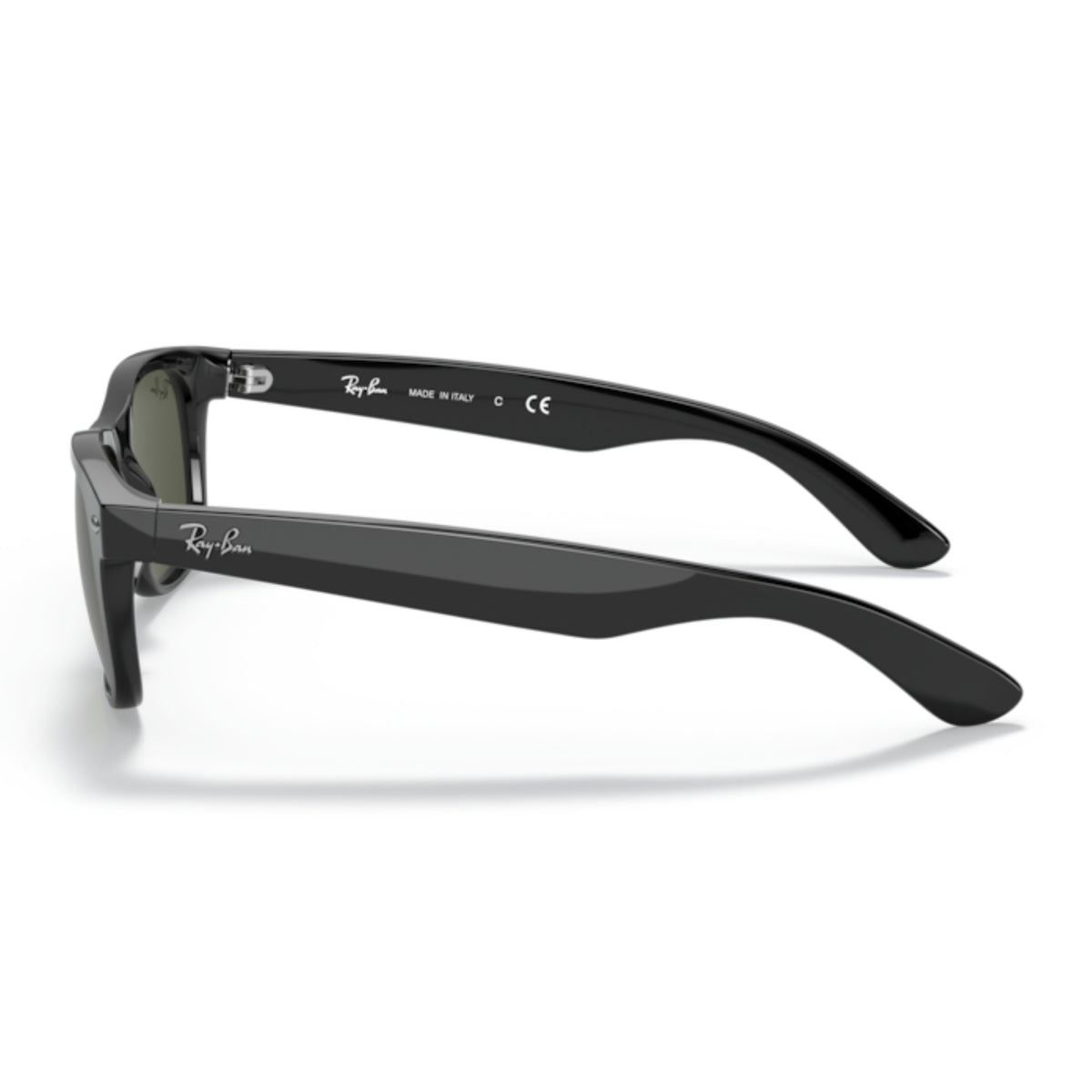 Ray-Ban New Wayfarer RB2132 black sunglasses, side view of the temple