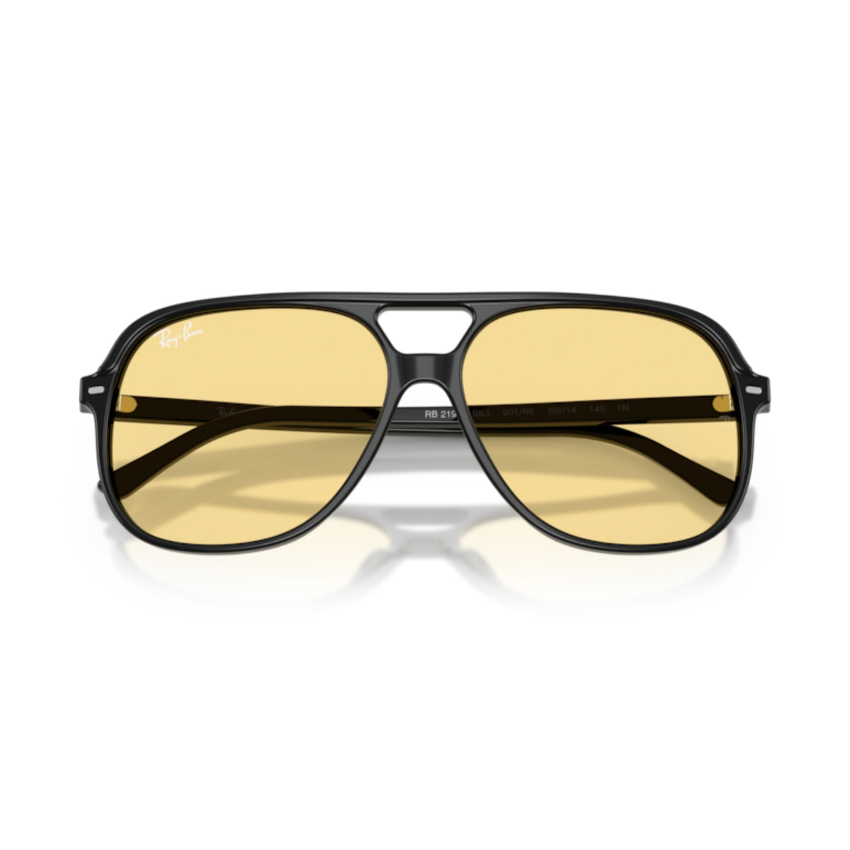 Ray-Ban RB2198 black square sunglasses, front view with the temples folded