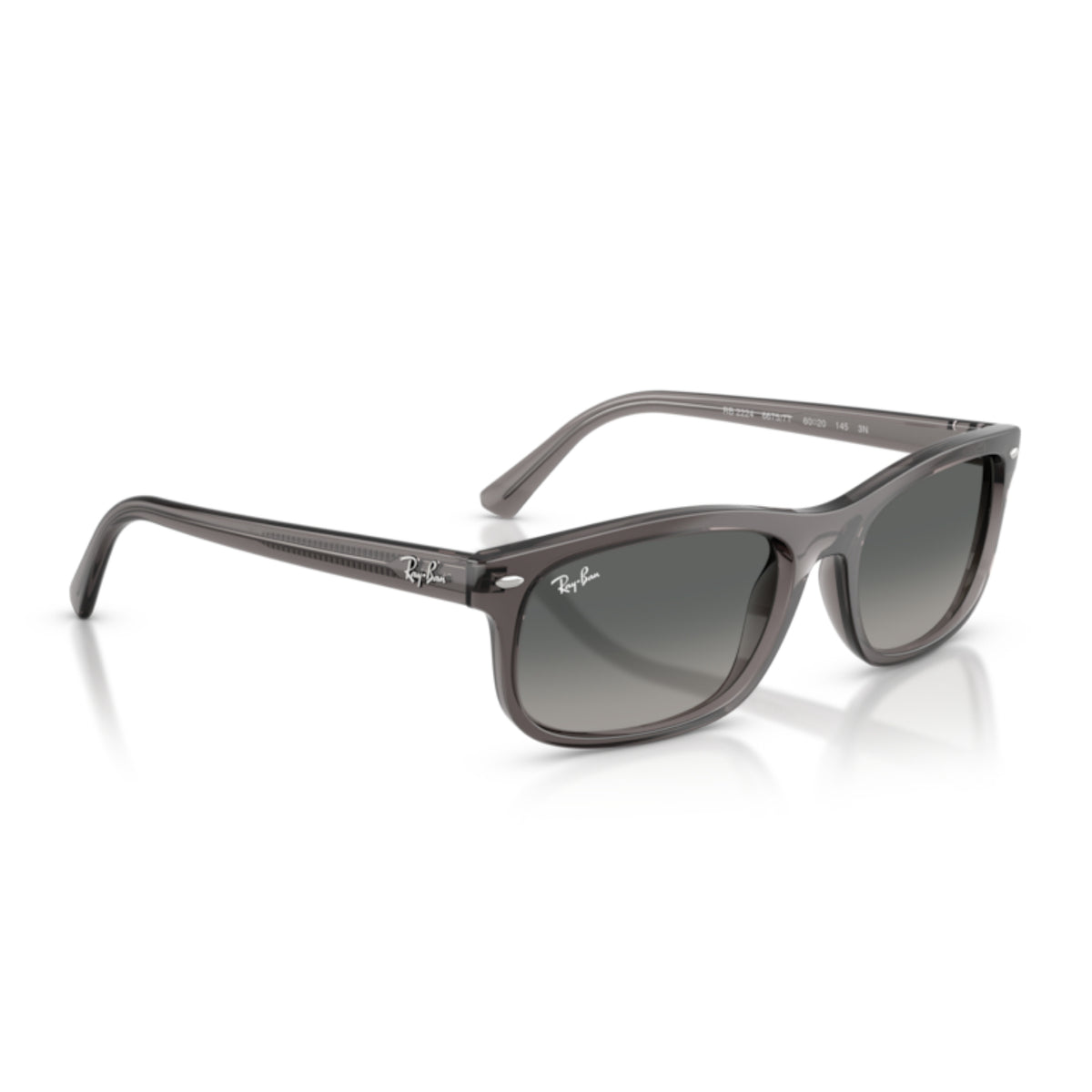 Ray-Ban RB2224 opal light grey rectangle sunglasses, angled view