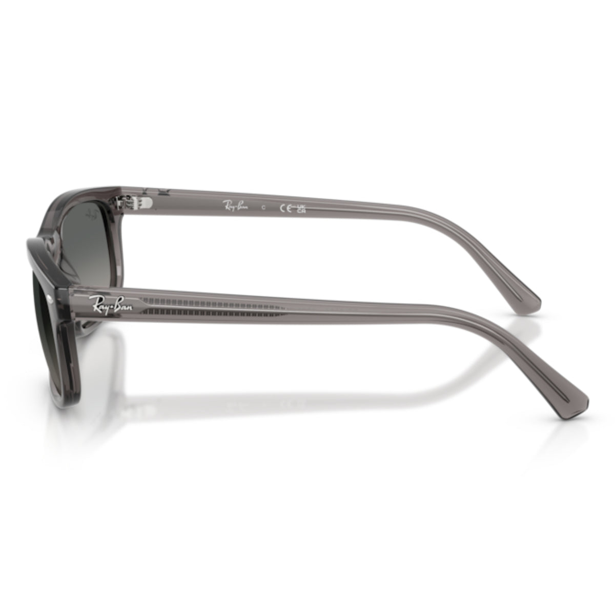 Ray-Ban RB2224 opal light grey rectangle sunglasses, side view of the opal light grey temple