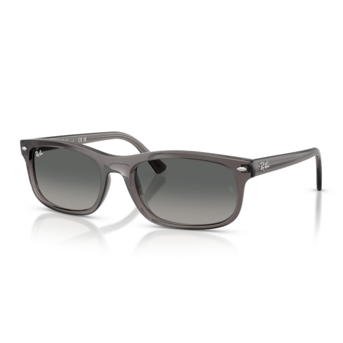 Ray-Ban RB2224 opal light grey rectangle sunglasses with grey lenses