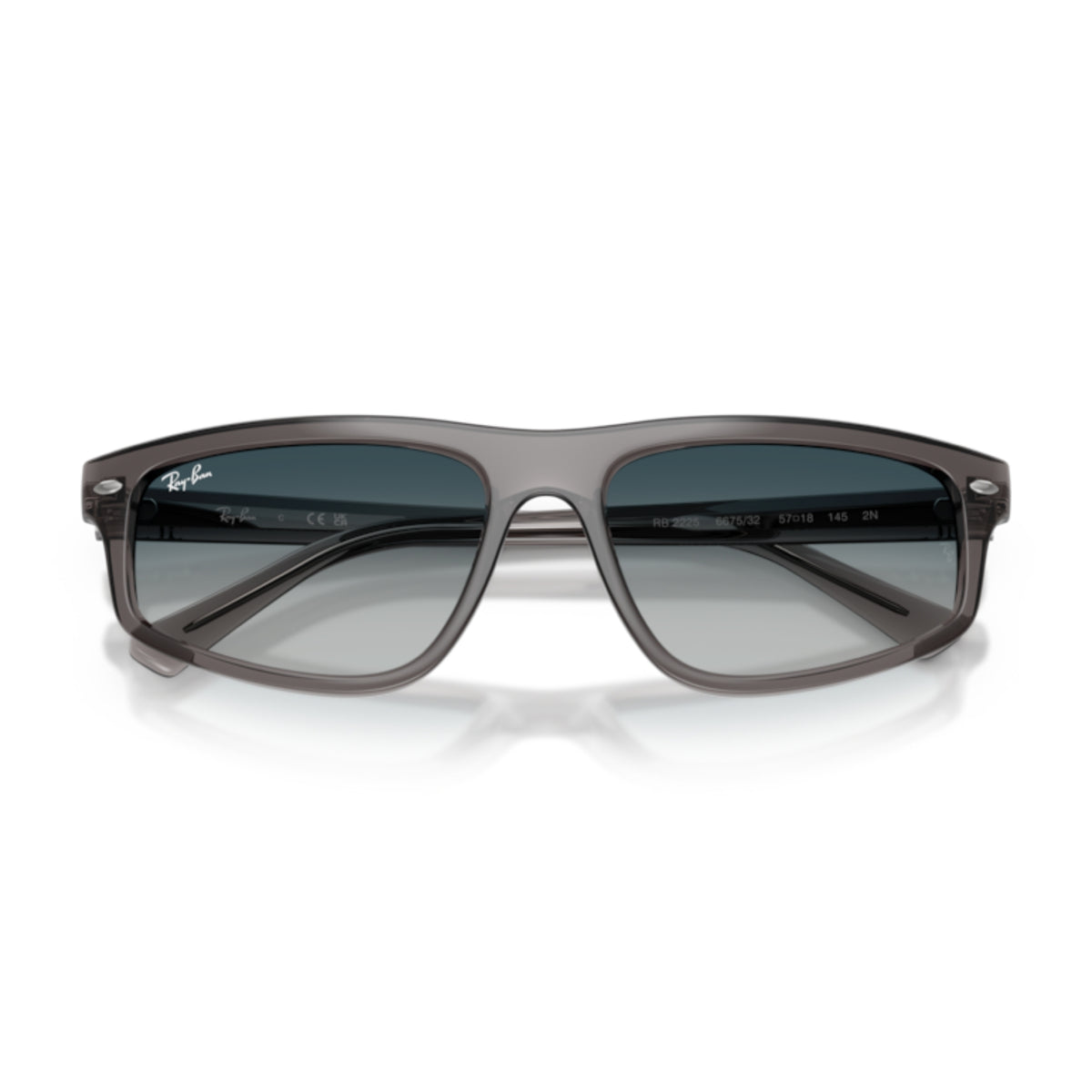 Ray-Ban RB2225 opal light grey geometric sunglasses, front view with the temples folded