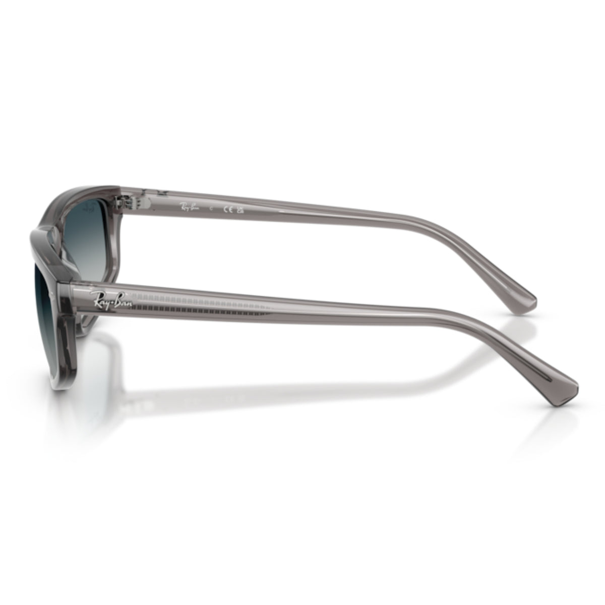 Ray-Ban RB2225 opal light grey geometric sunglasses, side view of the opal light grey temple