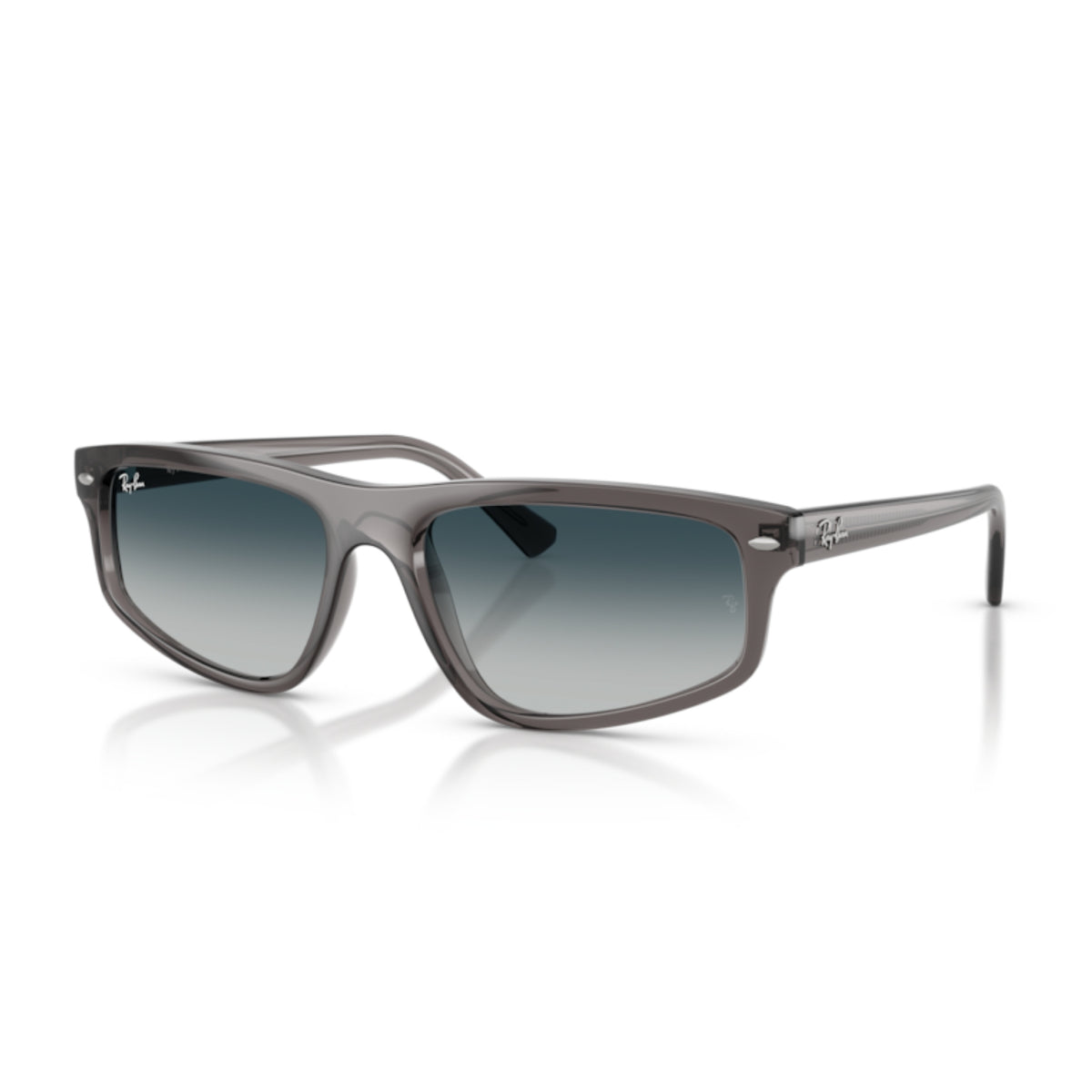 Ray-Ban RB2225 opal light grey geometric sunglasses with grey / blue lenses