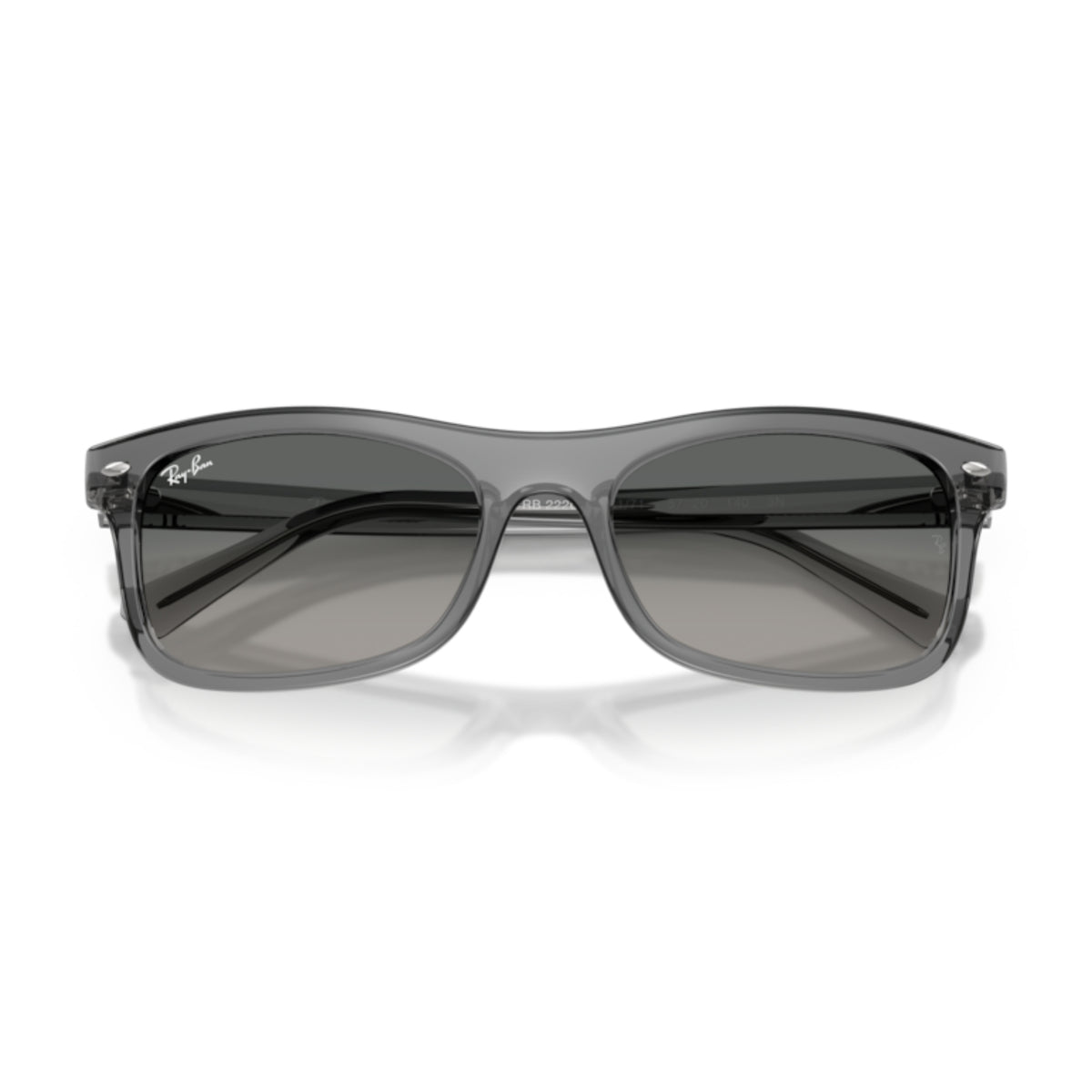 Ray-Ban RB2226 transparent grey square sunglasses, front view with the temples folded