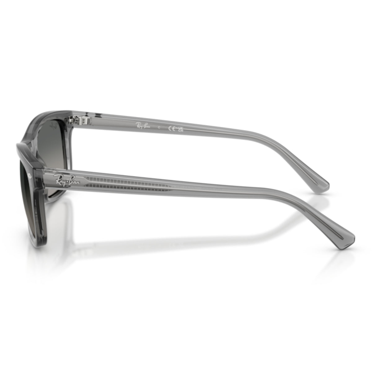 Ray-Ban RB2226 transparent grey square sunglasses, side view of the transparent grey temple