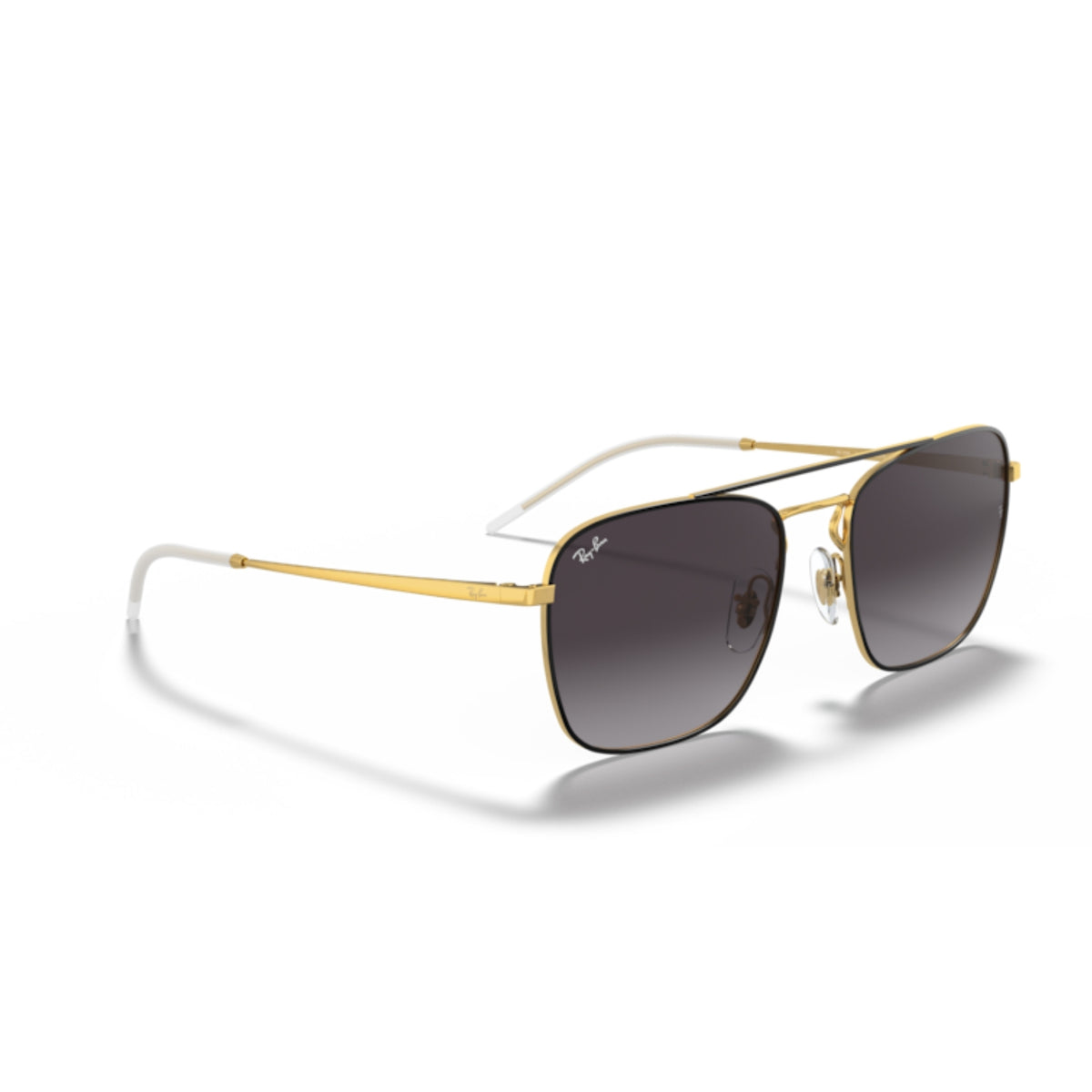 Ray-Ban RB3588 black on gold square sunglasses, angled view