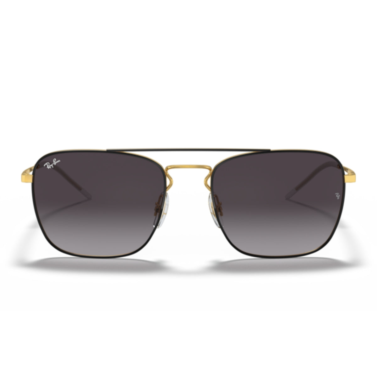 Ray-Ban RB3588 black on gold square sunglasses, full-rim metal frame