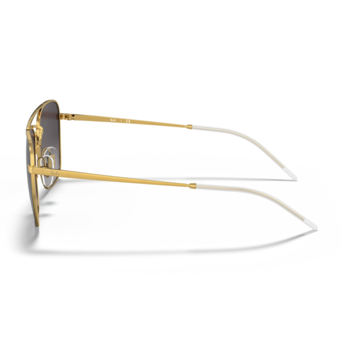 Ray-Ban RB3588 black on gold square sunglasses, side view of the black on gold temple