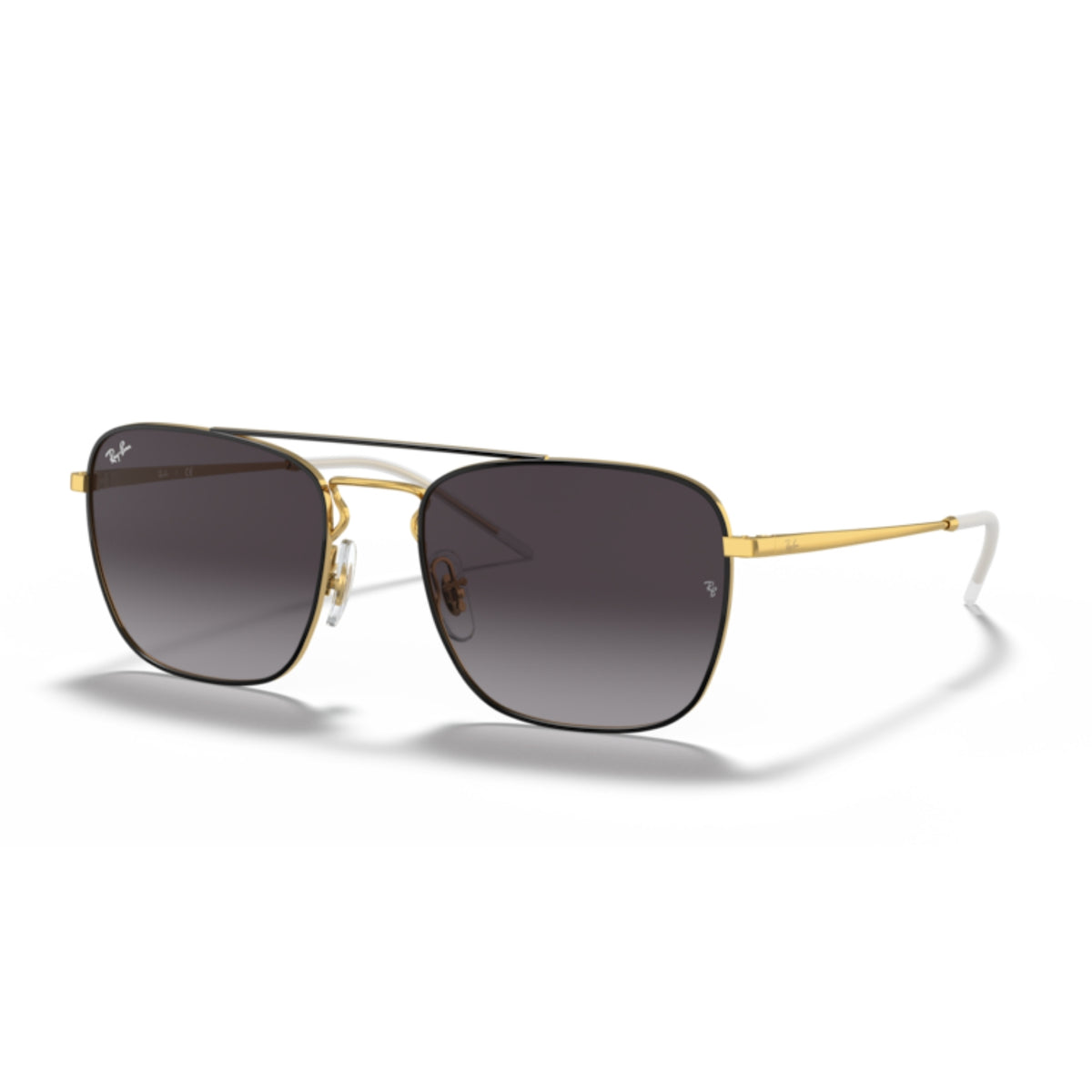 Ray-Ban RB3588 black on gold square sunglasses with grey lenses
