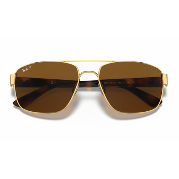 Ray-Ban RB3663 001/57 Arista Gold Geometric Sunglasses