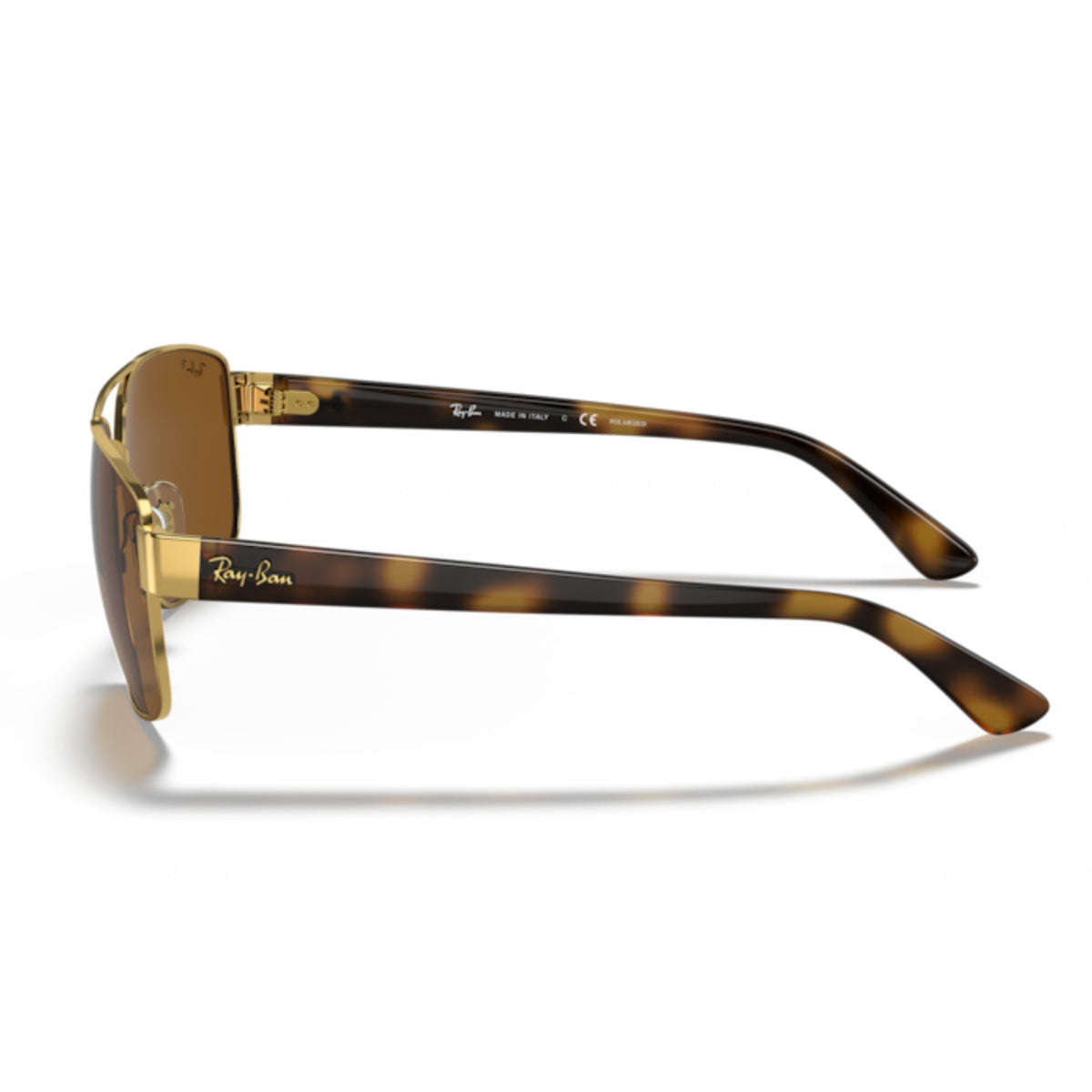 Ray-Ban RB3663 arista gold geometric sunglasses, side view of the temple