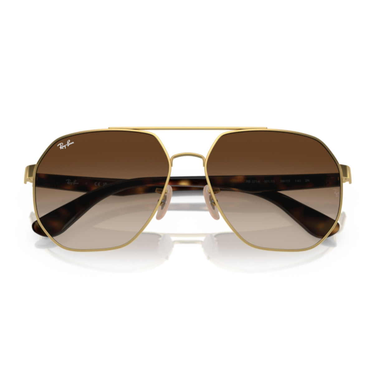 Ray-Ban RB3714 arista gold geometric sunglasses, front view with the temples folded