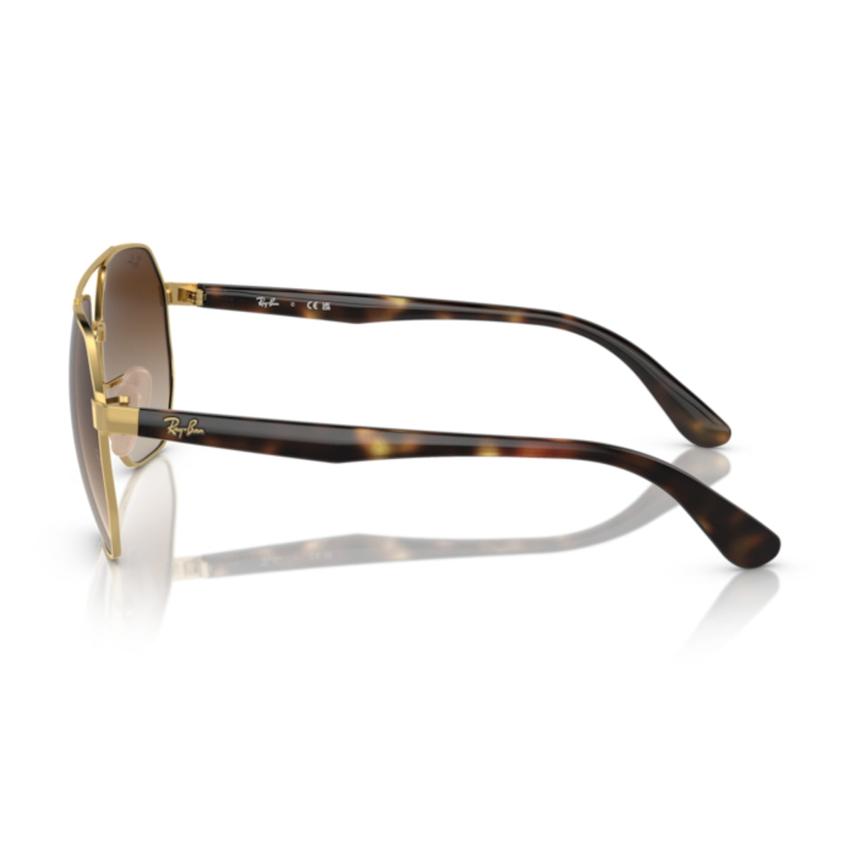 Ray-Ban RB3714 arista gold geometric sunglasses, side view of the havana temple