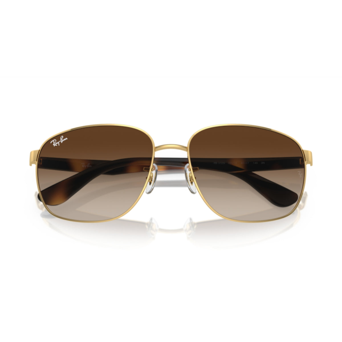 Ray-Ban RB3725 arista gold square sunglasses, front view with the temples folded