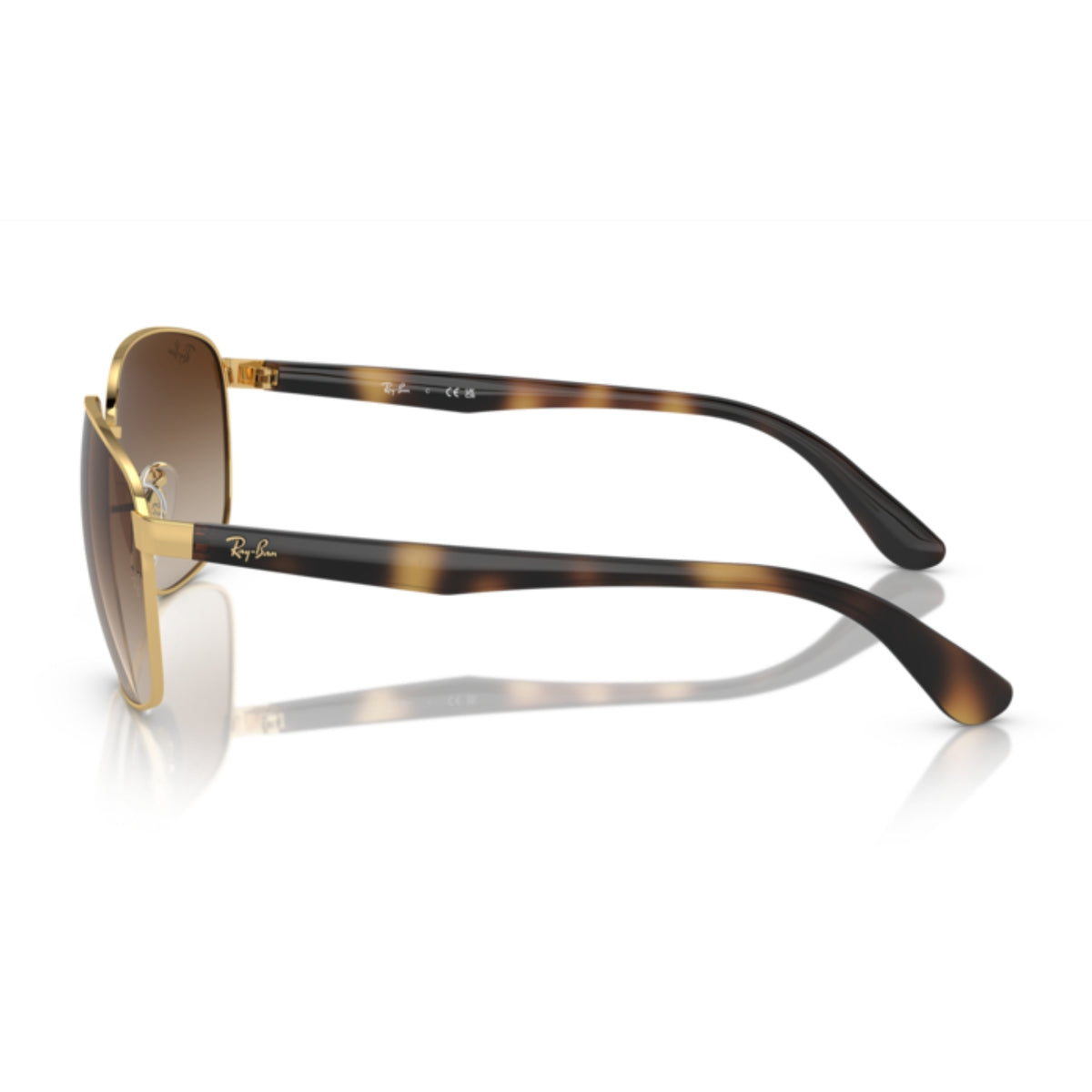 Ray-Ban RB3725 arista gold square sunglasses, side view of the havana temple