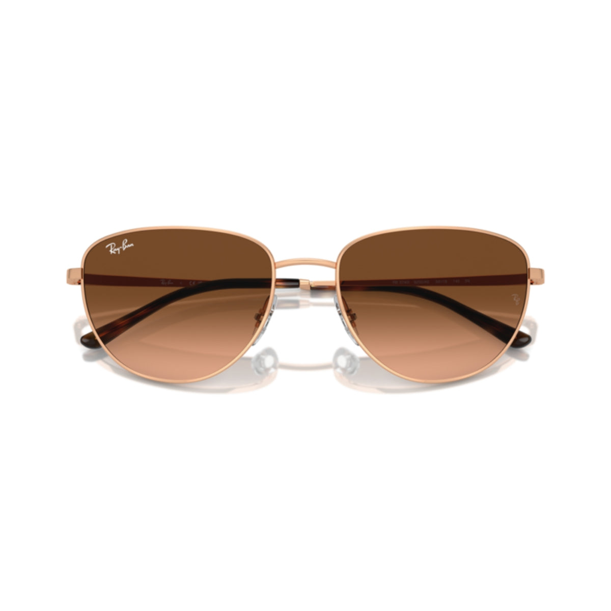 Ray-Ban RB3740 rose gold square sunglasses, front view with the temples folded