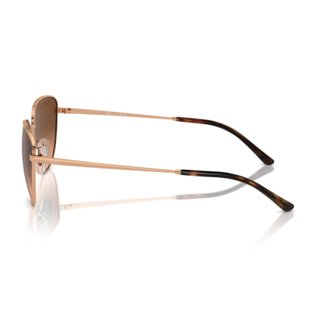 Ray-Ban RB3740 rose gold square sunglasses, side view of the rose gold temple
