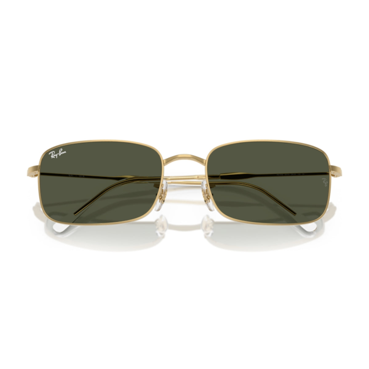 Ray-Ban RB3746 arista gold rectangle sunglasses, front view with the temples folded