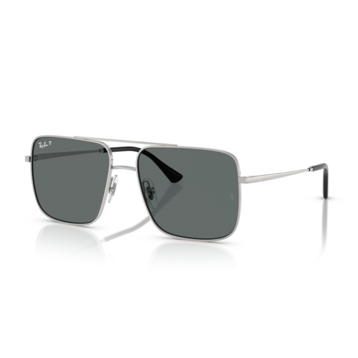 Ray-Ban RB3758 silver square sunglasses with dark grey lenses