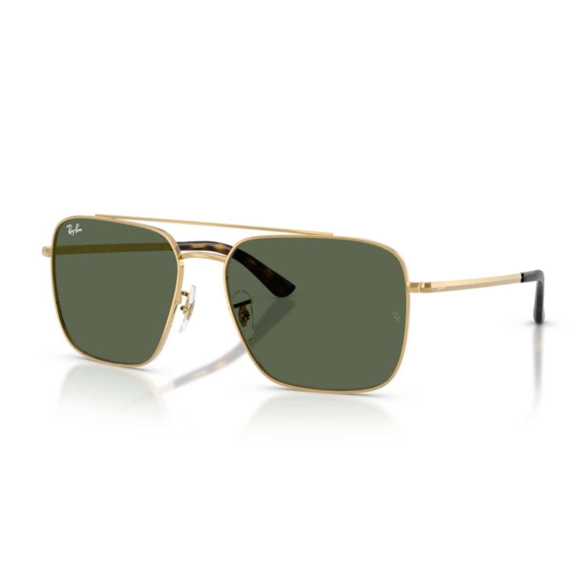 Ray-Ban RB3773 arista gold square sunglasses with dark green lenses