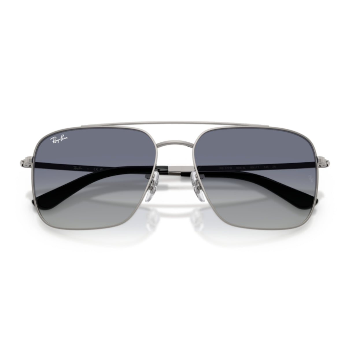Ray-Ban RB3773 gunmetal square sunglasses, front view with the temples folded
