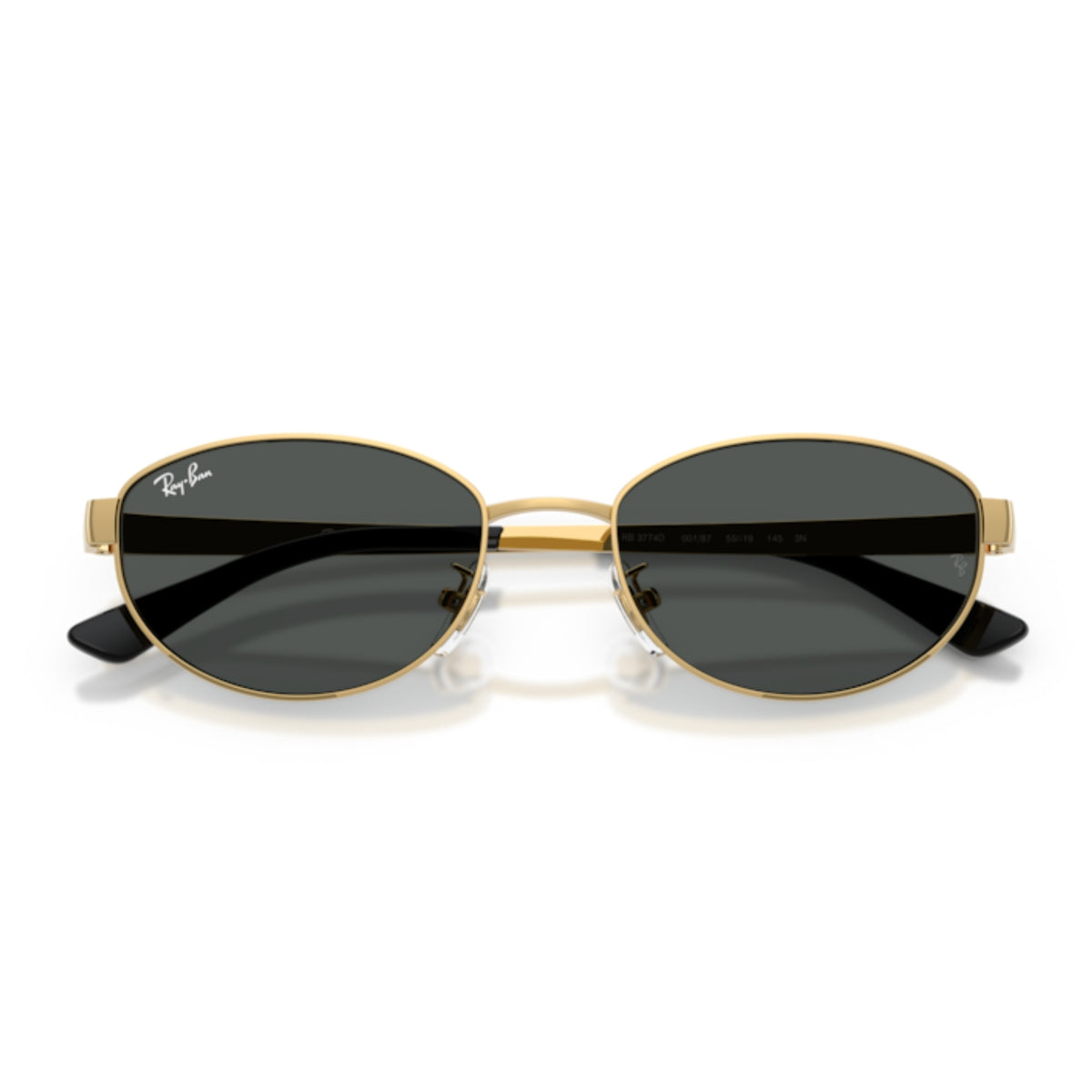 Ray-Ban RB3774D arista gold oval sunglasses, front view with the temples folded