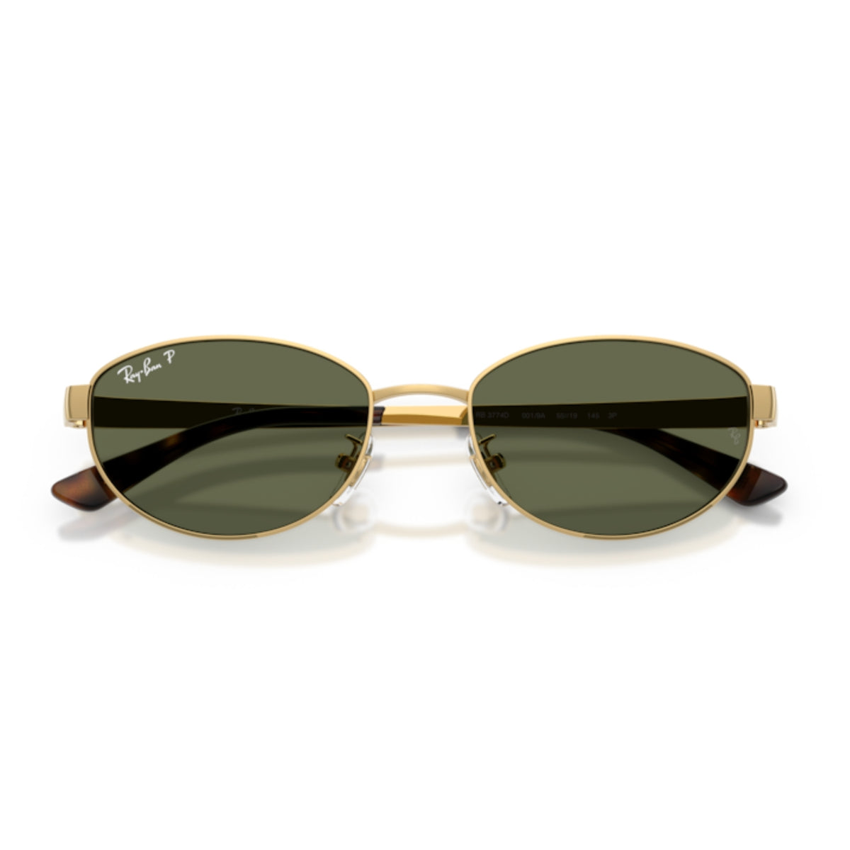 Ray-Ban RB3774D arista gold oval sunglasses, front view with the temples folded