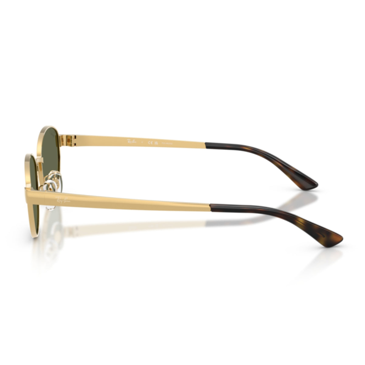 Ray-Ban RB3774D arista gold oval sunglasses, side view of the arista gold temple