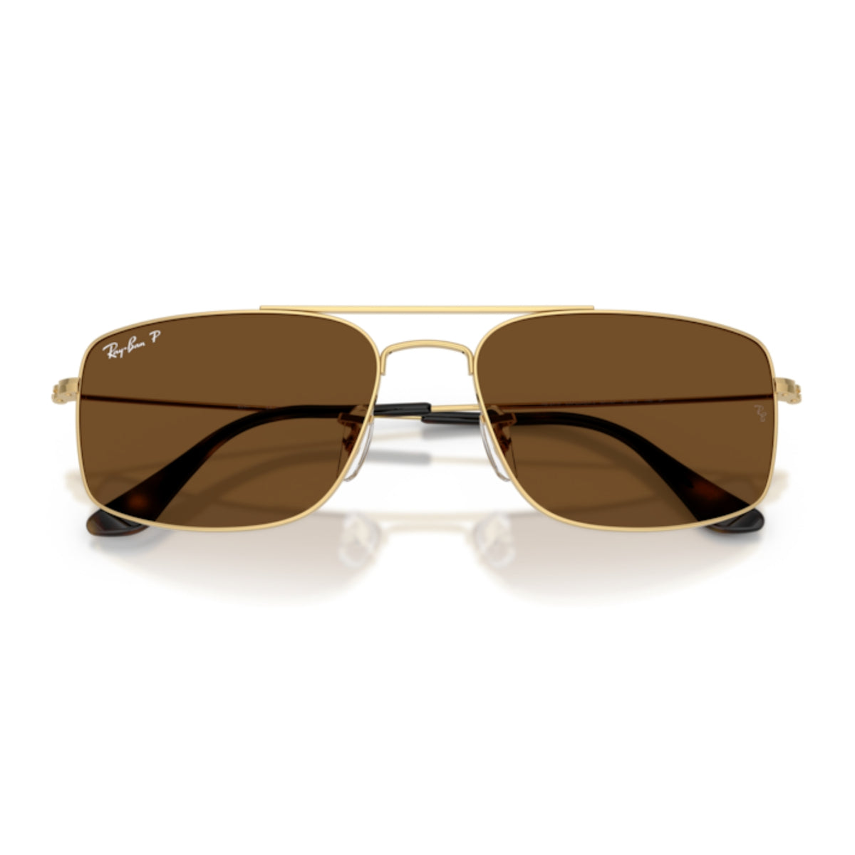 Ray-Ban RB3779 arista gold square sunglasses, front view with the temples folded