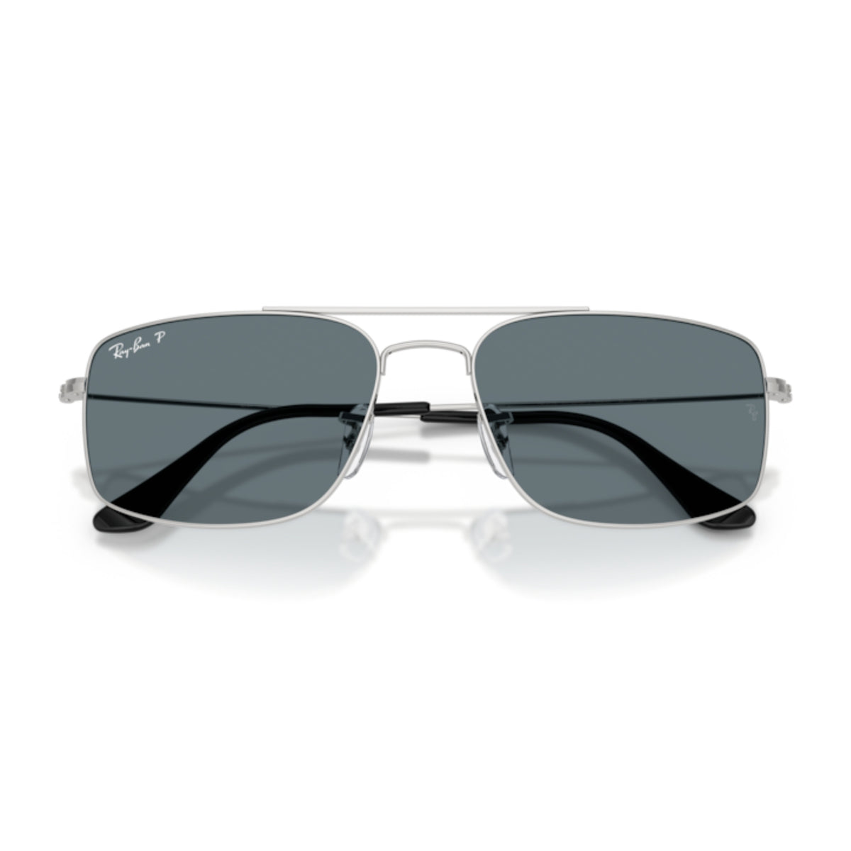 Ray-Ban RB3779 silver square sunglasses, front view with the temples folded